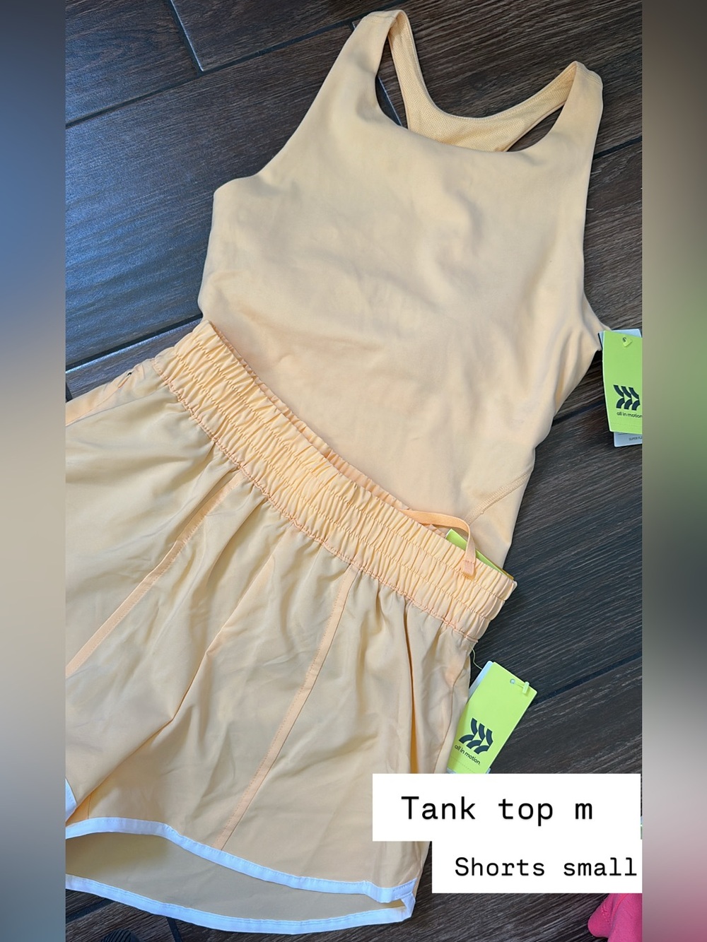 Women’s Peach Tank medium and shorts small  with Elastic Waist